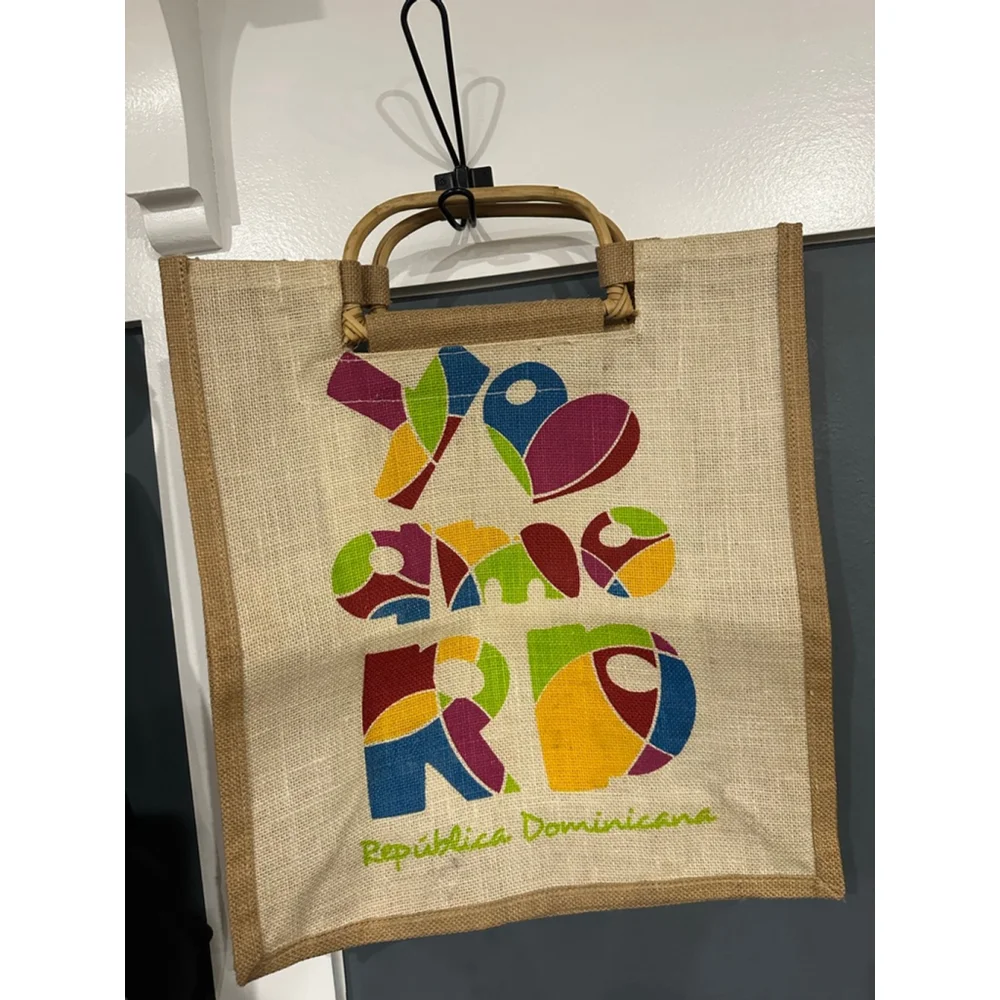 Unisex Jute Tote Bag Tan/Green 